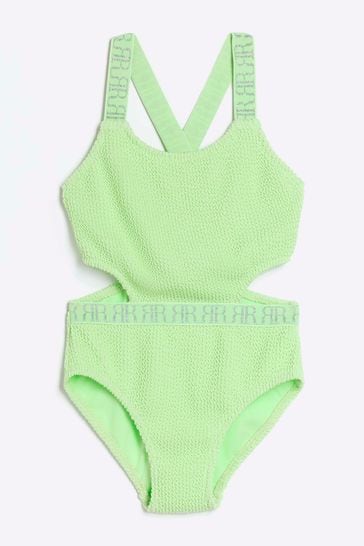 River Island Green Girls Textured Elastic Swimsuit