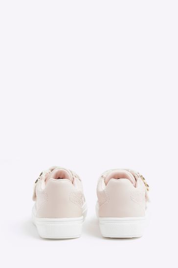 River Island Pink Girls Flower Trim Trainers