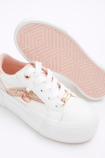 Buy River Island White Pink Girls Glitter Metallic Trainers from Next Bahrain