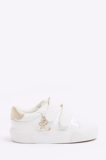 River Island White Girls Gold Glitter Trainers