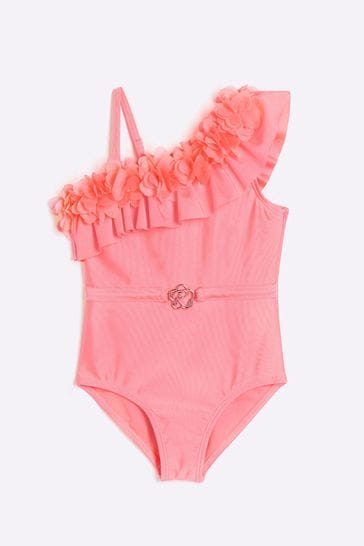 River Island Pink Chrome Girls Floral Swimsuit