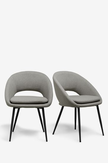 Buy Set of 2 Fine Chenille Mid Grey Hewitt Black Leg Dining Chairs