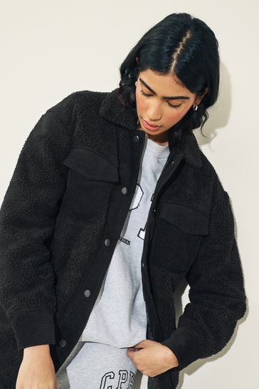 Buy Black Borg Fleece Corduroy Pocket Detail Jacket from Next Slovenia