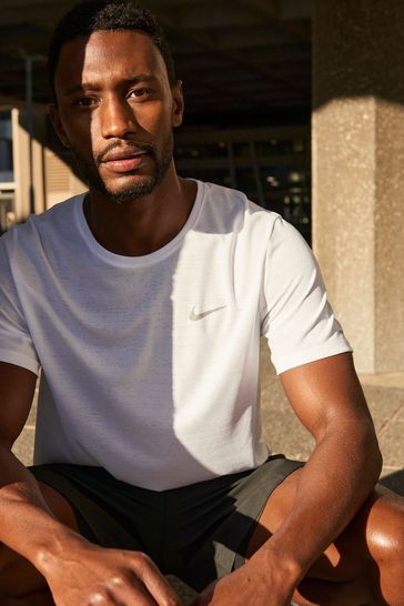 Nike White Dri-FIT Miler Running T-Shirt