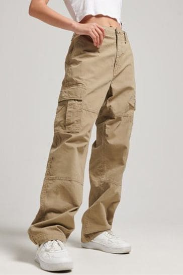 Buy Superdry Nude Organic Cotton Baggy Cargo Trousers from Next USA