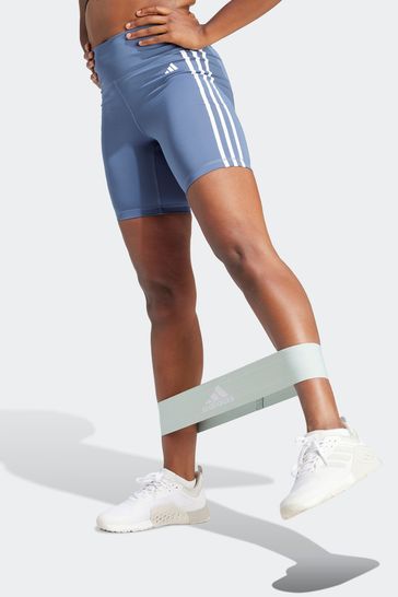 adidas Blue Training Essentials 3 Stripes High-Waisted Short Leggings