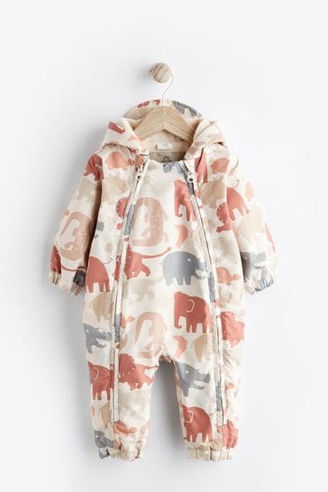 Neutral/Grey Safari Print Baby Packable All-In-One Pramsuit (0mths-2yrs)
