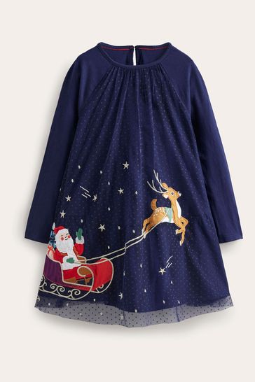 Buy Boden Blue Santas Sleigh Christmas Tulle Dress from Next
