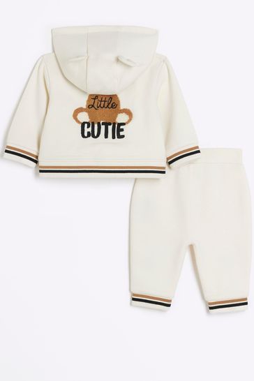 Buy River Island Cream Unisex Bear Hoodies and Joggers Set from