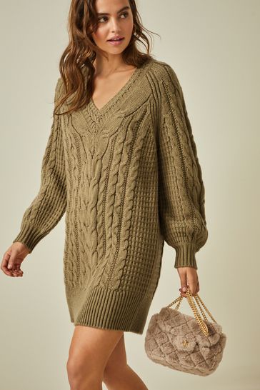 V neck knit dress on sale