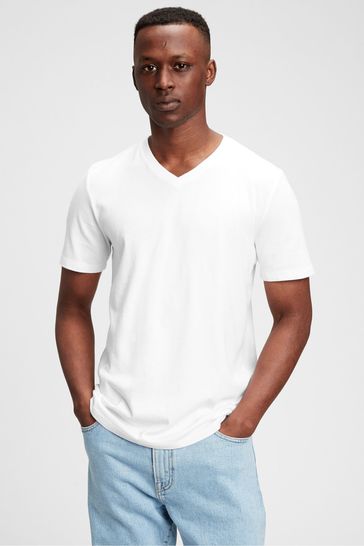 Gap White Cotton Classic V Neck Short Sleeve T-Shirt