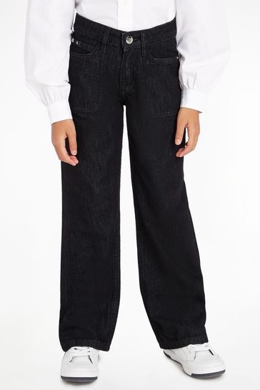 Buy Calvin Klein Jeans Girls High Rise Wide Leg Black Jeans from