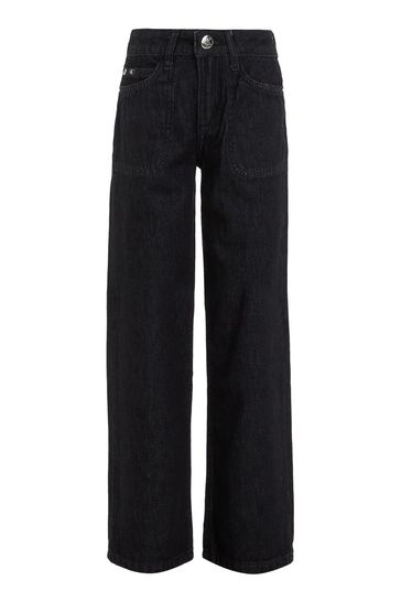 High rise wide shop leg black jeans