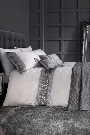 Caprice Silver Monroe Luxury Embellished Duvet Cover and Pillowcase Set