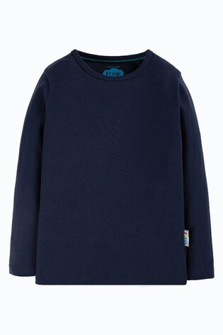 Frugi Navy Blue Organic Cotton Long Sleeve Plain T-Shirt