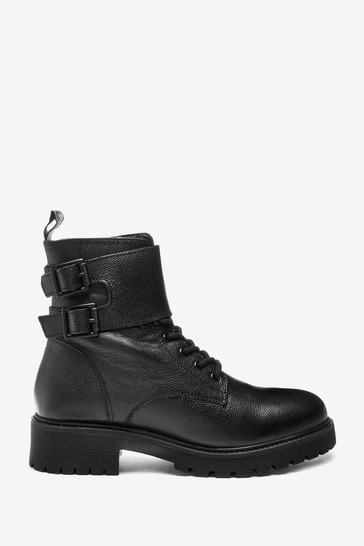Barbour® Black International Exclusive Leather Chunky Biker Boots