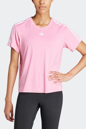 Adidas pink 3 stripe t shirt new arrivals