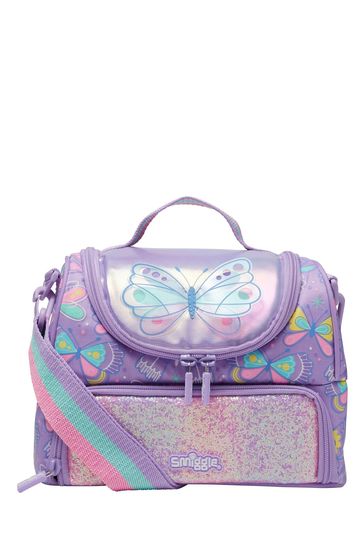 Smiggle Purple Flutter Double Decker Lunchbox With Strap