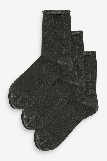 Black with Silver Super Sparkle Ankle Socks 3 Pack