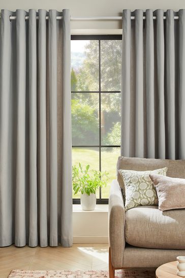 Buy Grey Silver Lined Cotton Eyelet Curtains from Next USA