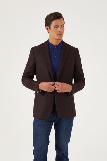Skopes Baron Berry Red Tailored Fit Wool Blend Jacket