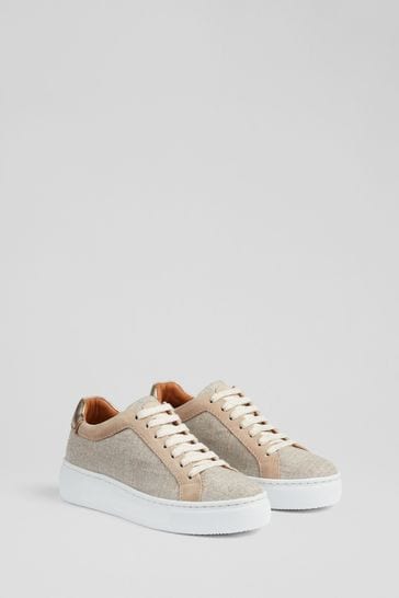 Buy LK Bennett Natural Fabric And Beige Suede Flatform Trainers