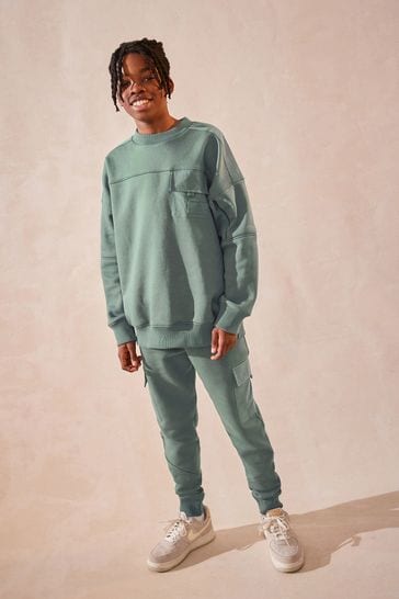 Buy Sage Green Utility Crew Neck Sweatshirt and Cargo Jogger Set 3 16yrs from Next Kuwait