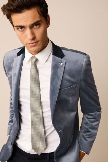 Buy Blue Trimmed Velvet Blazer from Next Germany