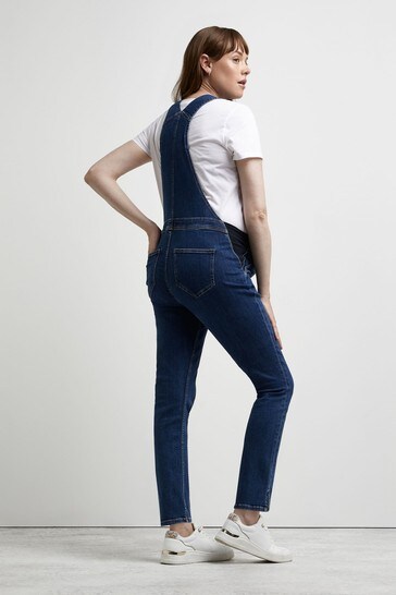 Buy River Island Blue Denim Medium Maternity Skinny Dungaree from Next Poland