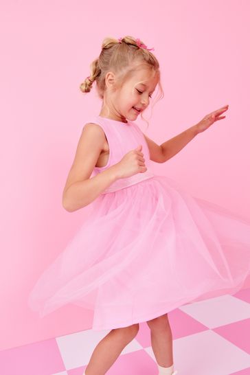 Pale Pink Mesh Tie Back Party Dress 3 16yrs