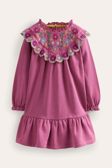 Boden Purple Broderie Yoke Sweatshirt Dress