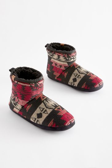 Buy Black Red Print Borg Lined Boot Slippers from Next Malta