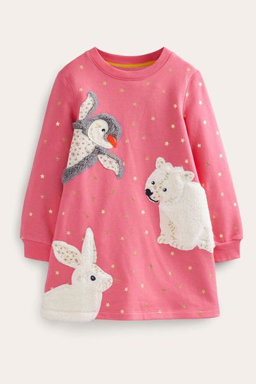 Buy Boden Pink Cosy Christmas Tree Appliques Sweatshirt Dress from Next Luxembourg