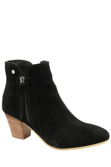 Ravel Black Suede Leather Block Heel Ankle Boots