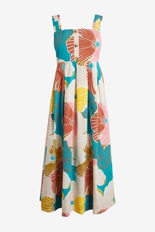 floral button front midi dress
