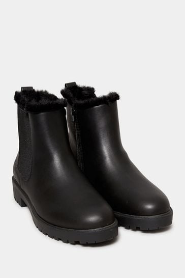 Buy Yours Curve Black Wide Fit Chelsea Faux Fur Lined Boots from