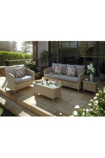 White Garden Arley Rattan Lounging Sofa Set with Seat Cushions