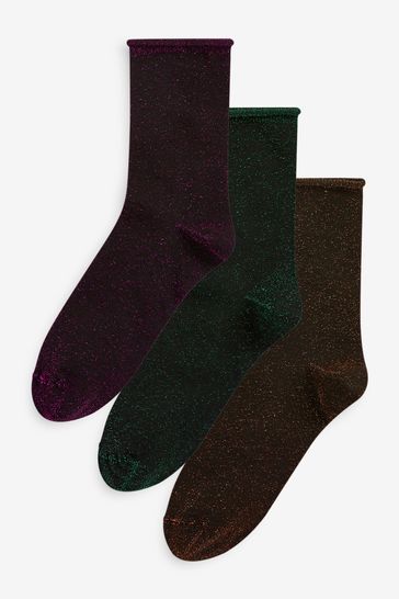 Black with Colour Super Sparkle Ankle Socks 3 Pack