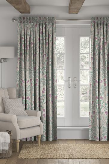 Natural Aubrey Mirror Floral Made To Measure Curtains