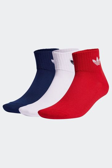 adidas Originals Blue Mid-Cut Ankle Socks - 3 Pairs