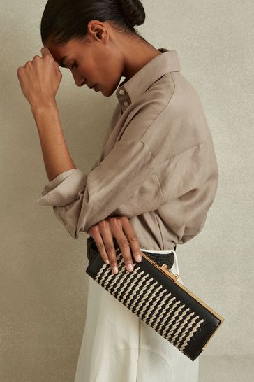 Buy Reiss Black White Grecia Leather Woven Clutch Bag from Next Poland