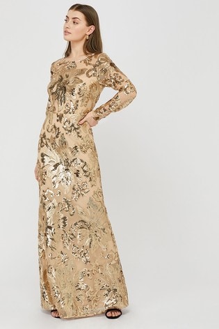 gold sequin maxi dress long sleeve