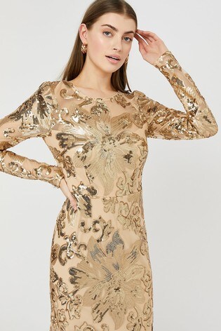 rose gold sequin maxi dress uk