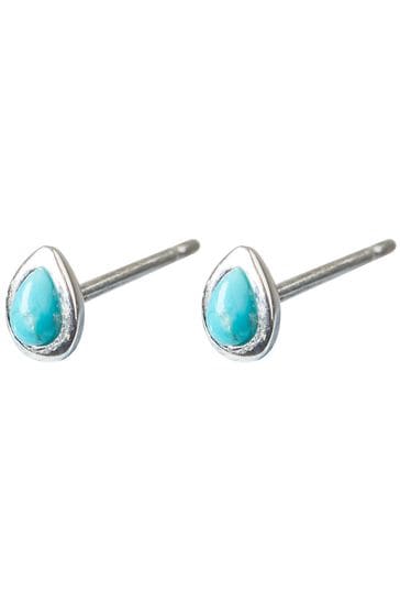 Oliver Bonas Sterling Silver Zosia Turquoise Teardrop Stud Earrings