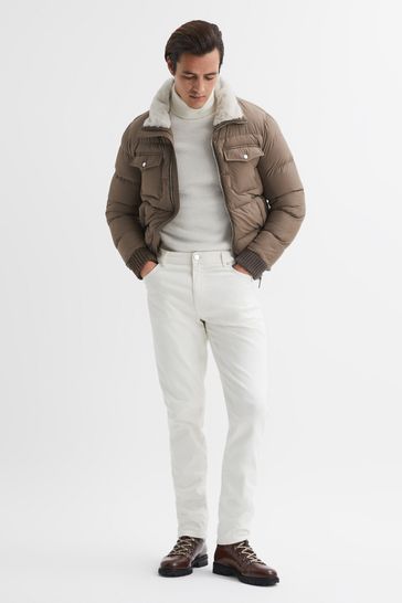 Buy Reiss Mushroom Mist Padded Faux Fur Coat from Next Oman