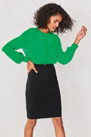 Black/Green 2-In-1 Belted Bodycon Dress