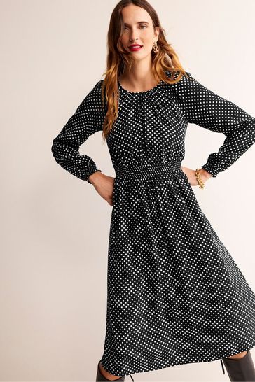 Boden Black Gather Raglan Midi Dress