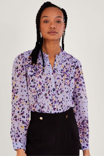 Monsoon Purple Blossom Pin Tuck Blouse in Sustainable Viscose