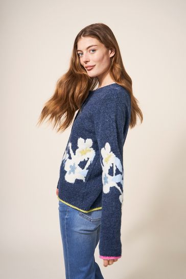Blue floral cardigan clearance