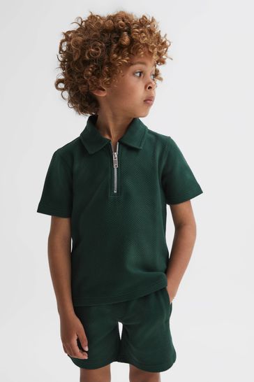 Reiss Emerald Creed Junior Textured Half-Zip Polo Shirt